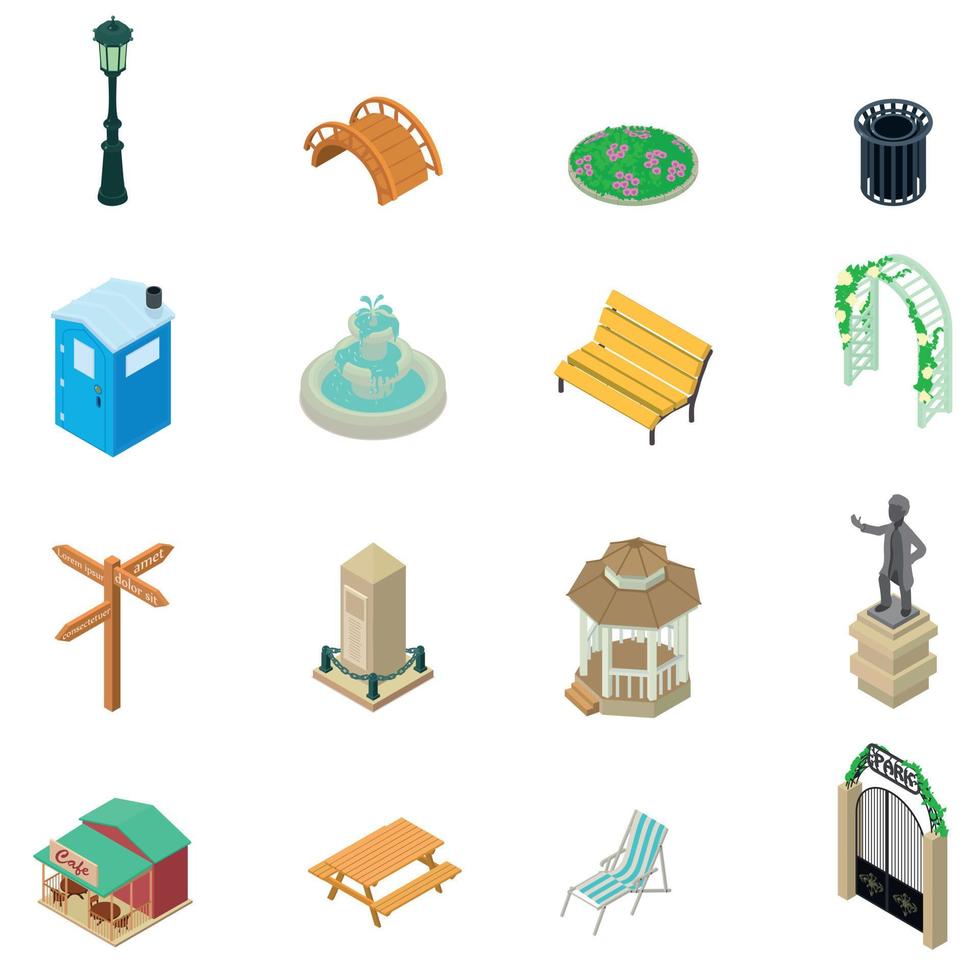 Park stuff icons set, isometric style vector