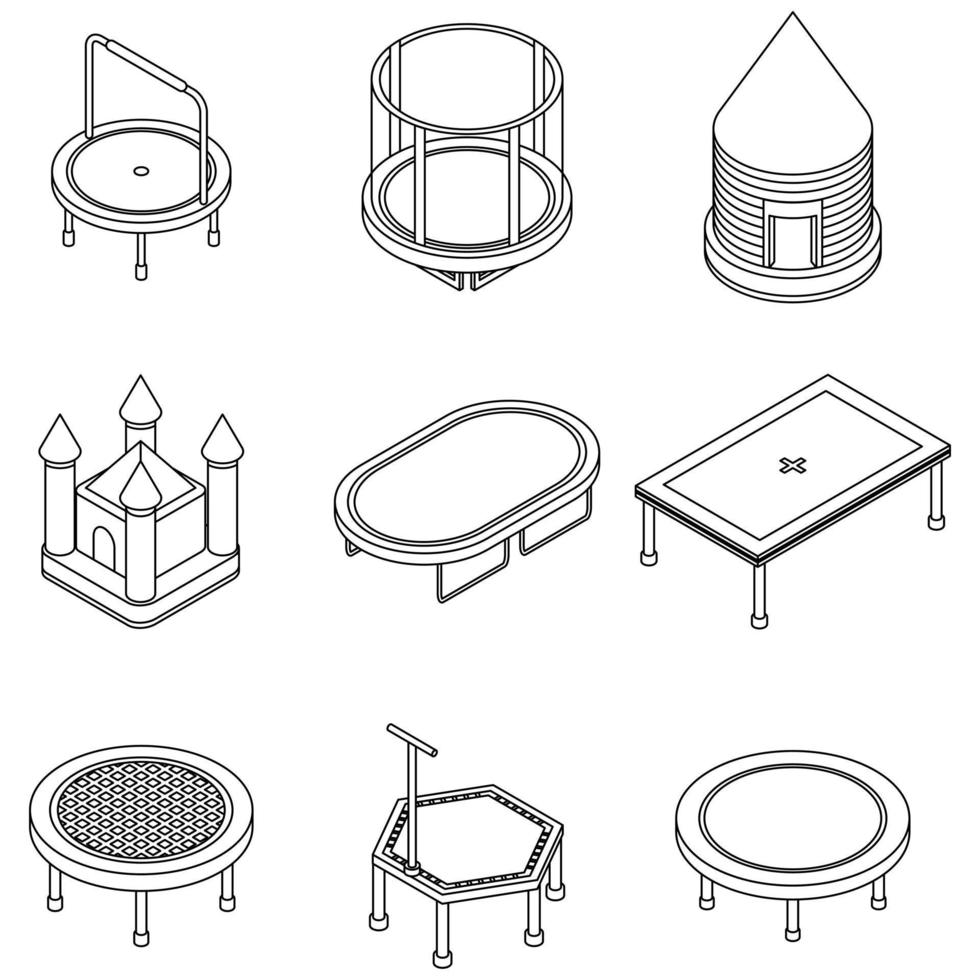 Trampoline icons set vector outine