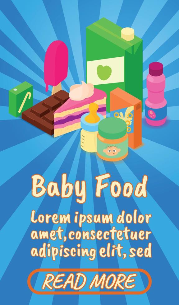 banner de concepto de comida para bebés, estilo isométrico de cómics vector