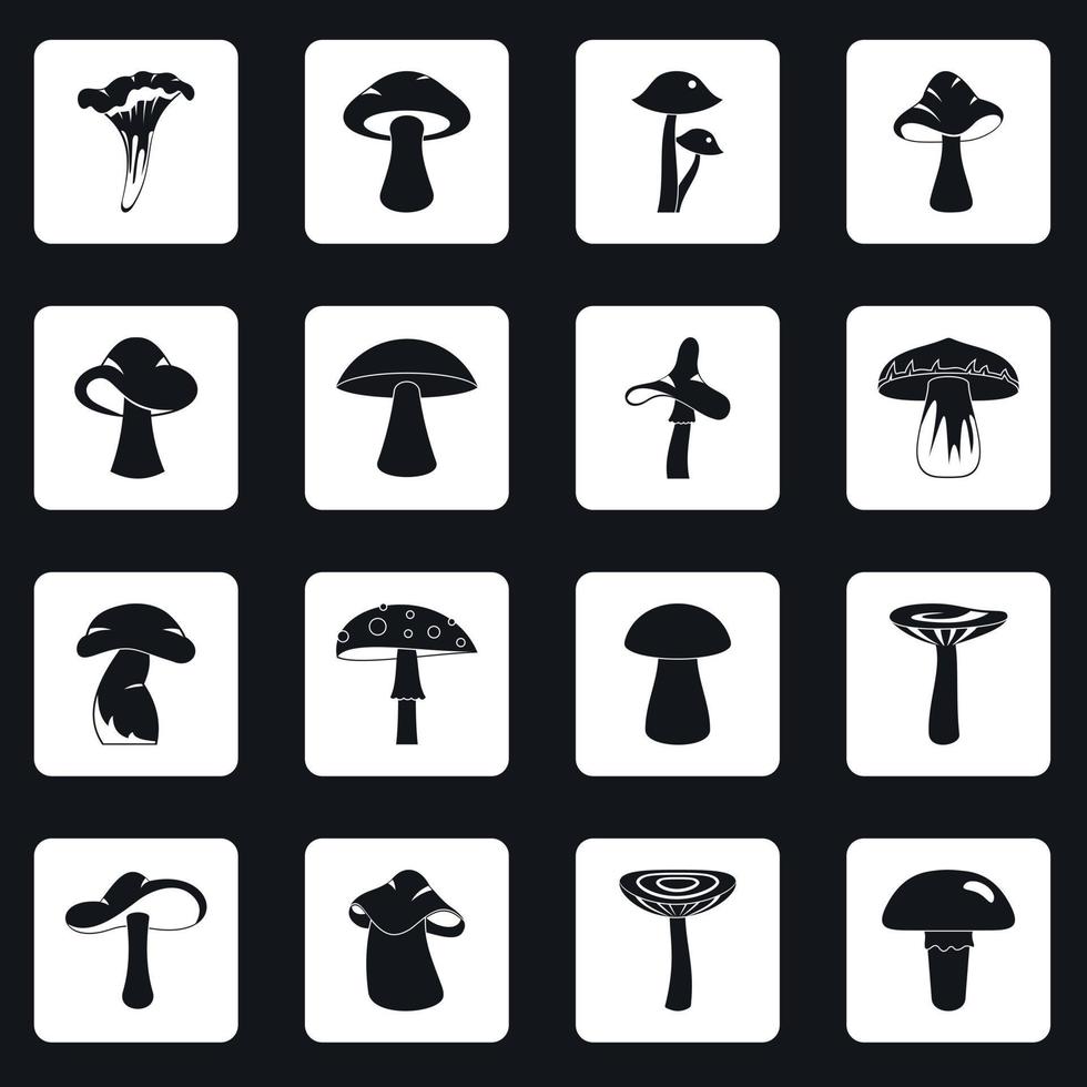 Mushroom icons set squares vector