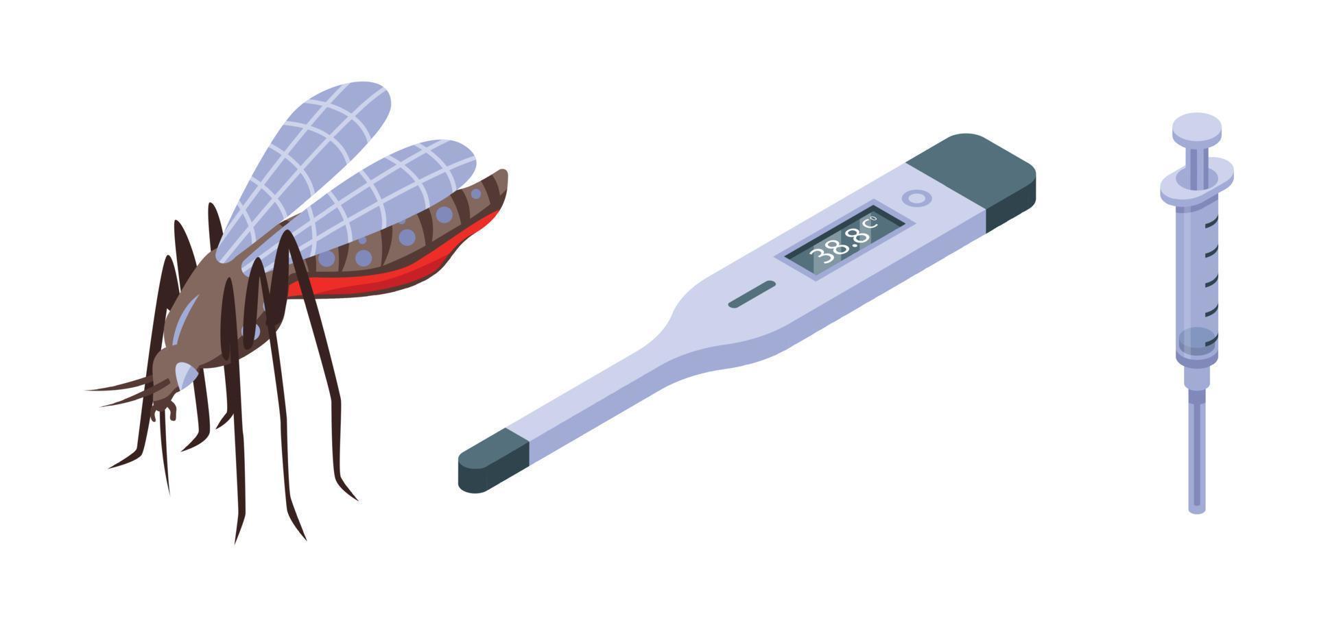 Zika virus icons set, isometric style vector