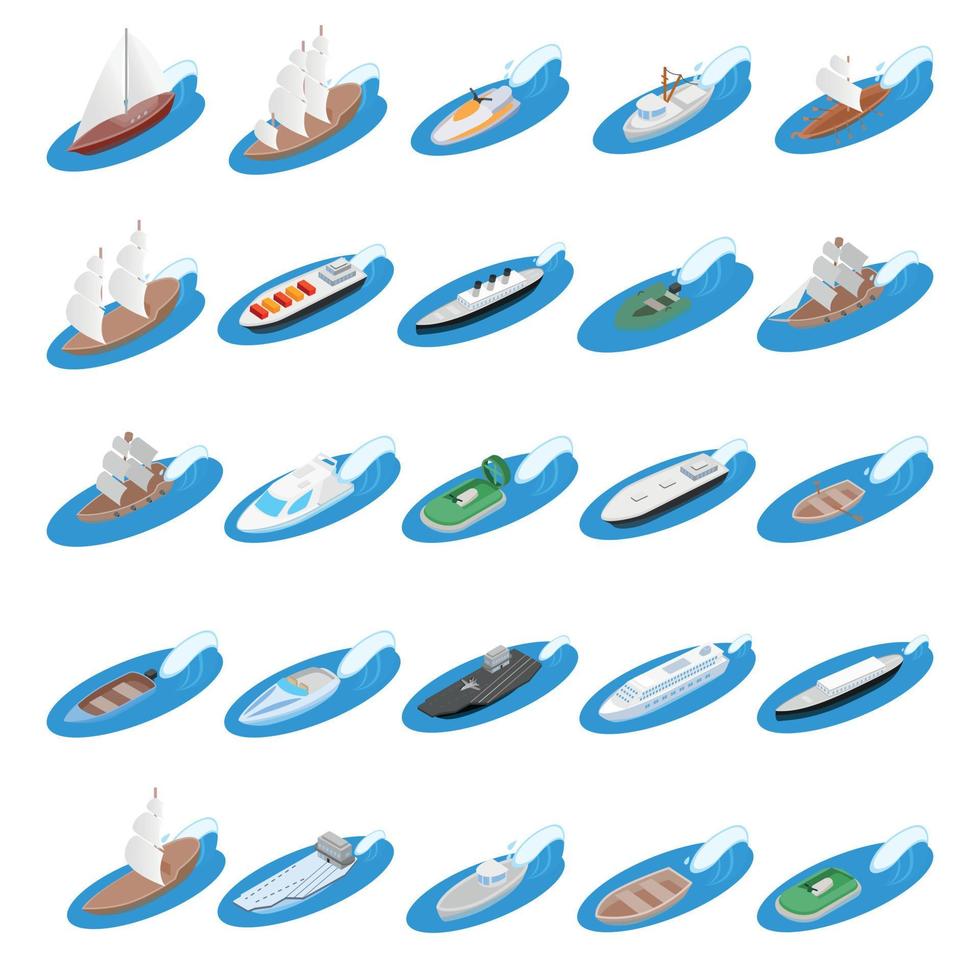 Ship icons set, isometric style vector