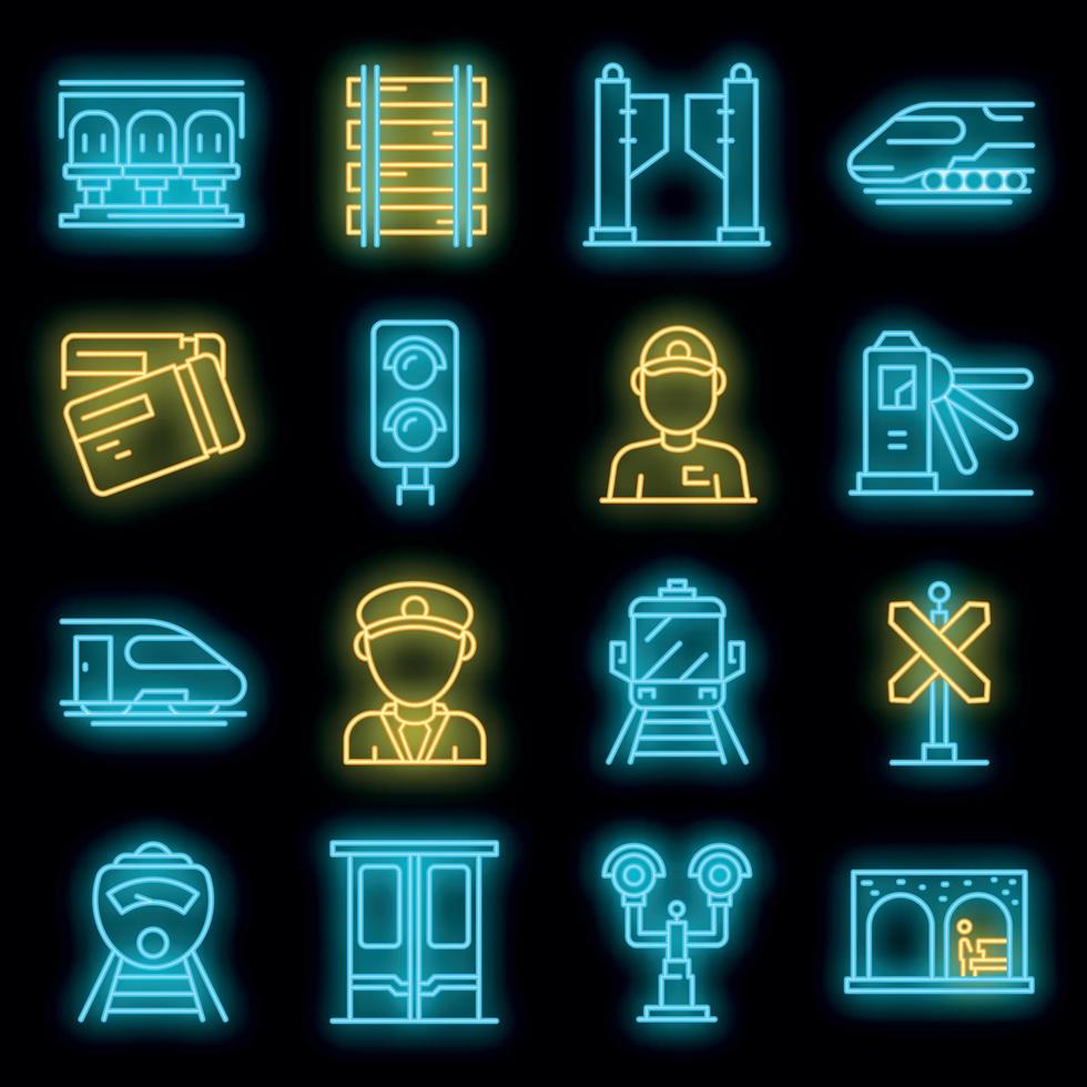 Electric train driver icons set vector neon