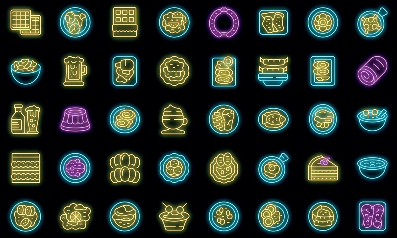 Austrian cuisine icons set outline vector. Strudel bakery vector neon