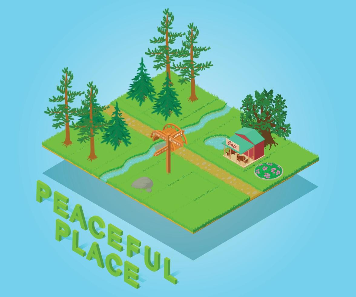Peaceful place concept banner, isometric style vector