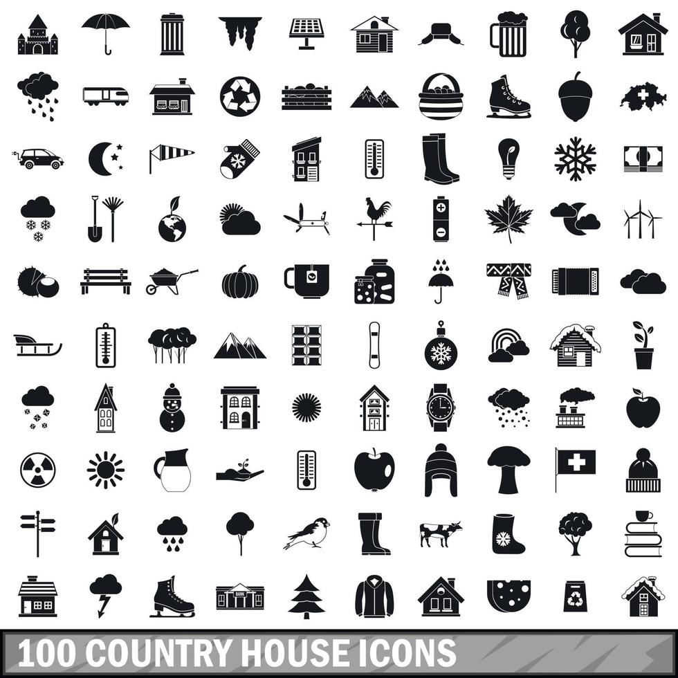 100 country house icons set, simple style vector