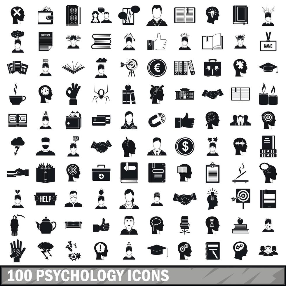 100 iconos de psicología, estilo simple vector
