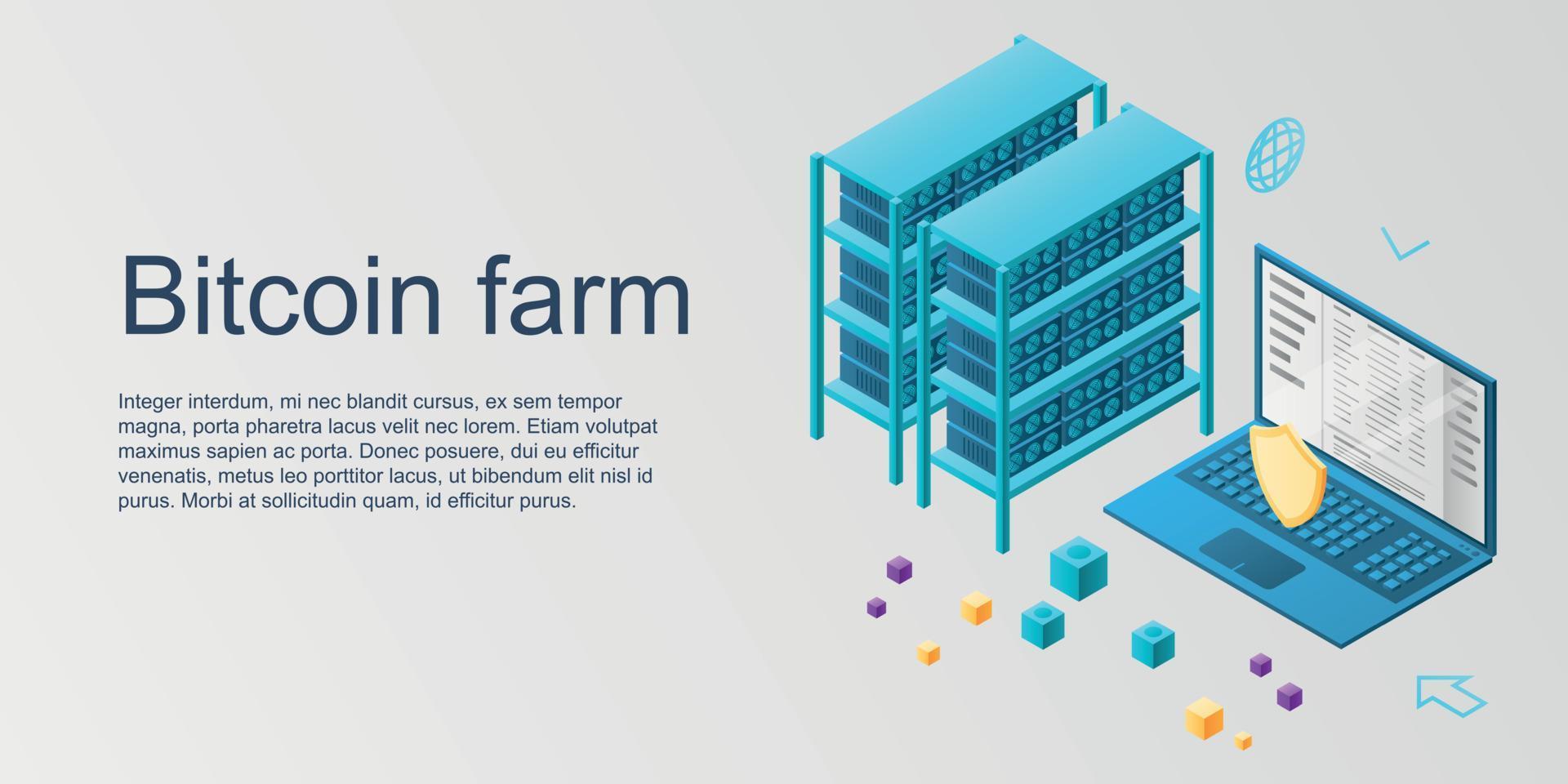 Bitcoin farm concept banner, isometric style vector