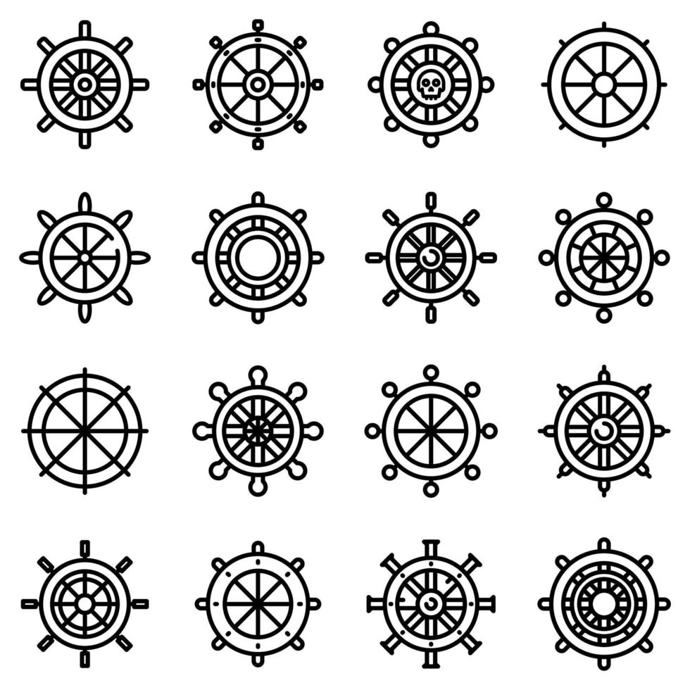 Ship wheel icons set, outline style vector