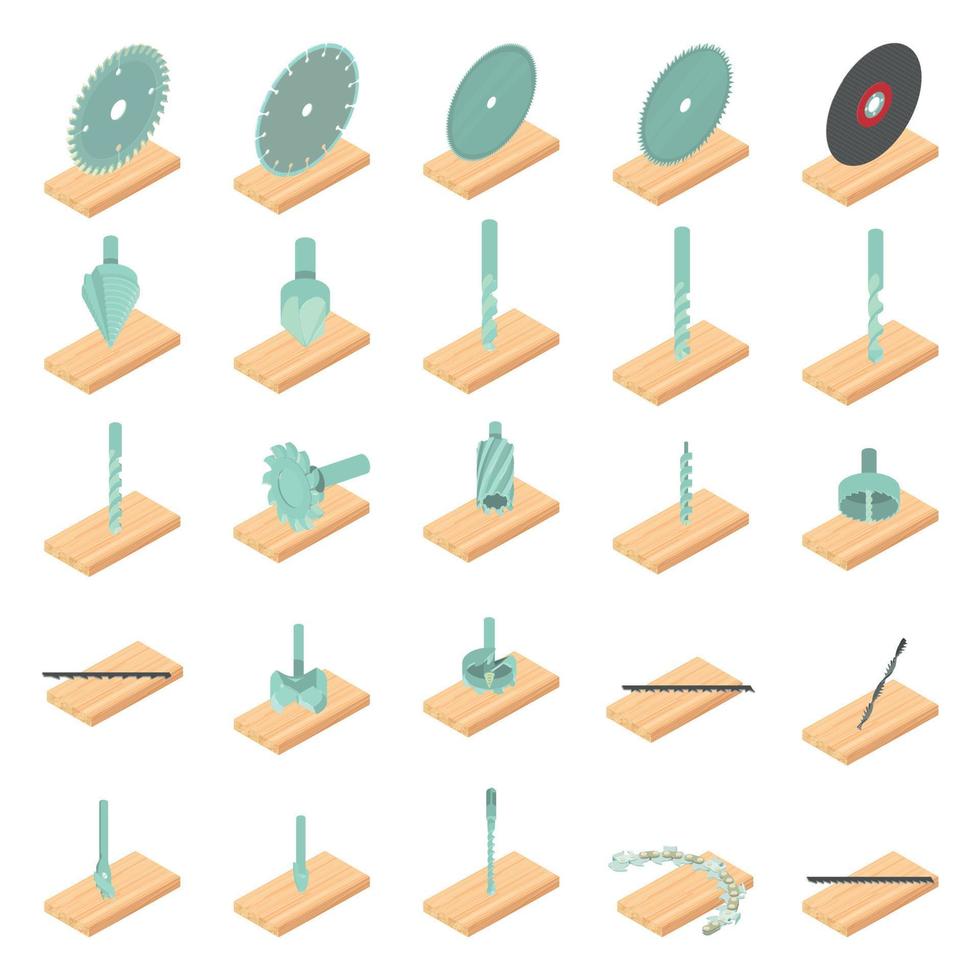 Lumber mill icons set, isometric style vector
