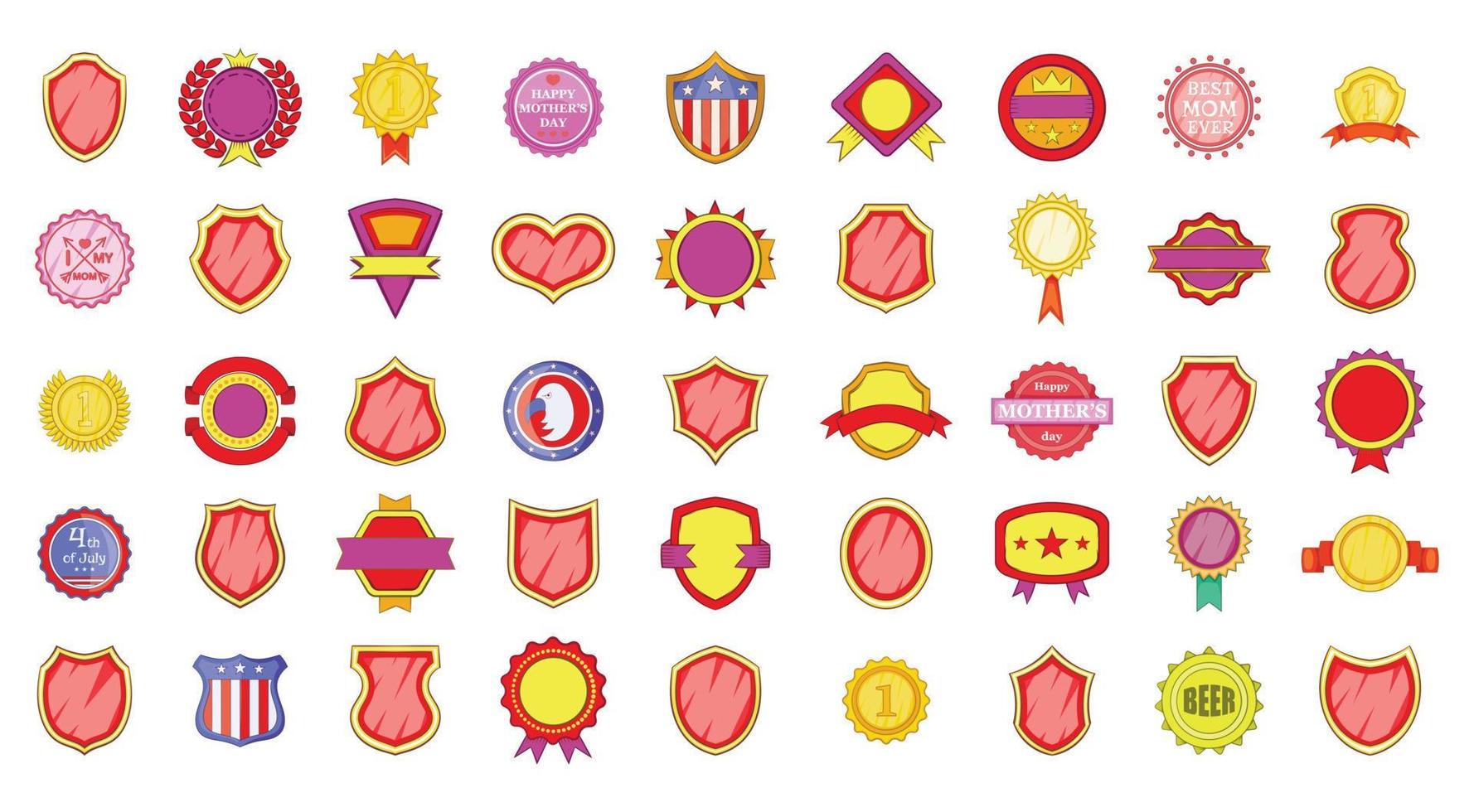 Emblem icon set, cartoon style vector