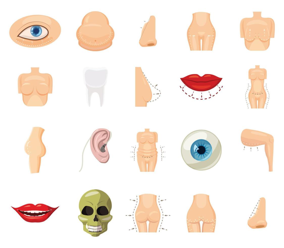 Human body icon set, cartoon style vector