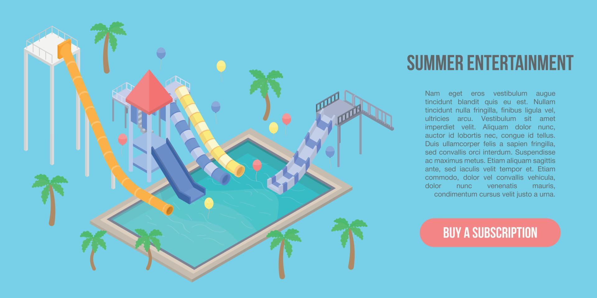 Summer entertainment concept banner, isometric style vector