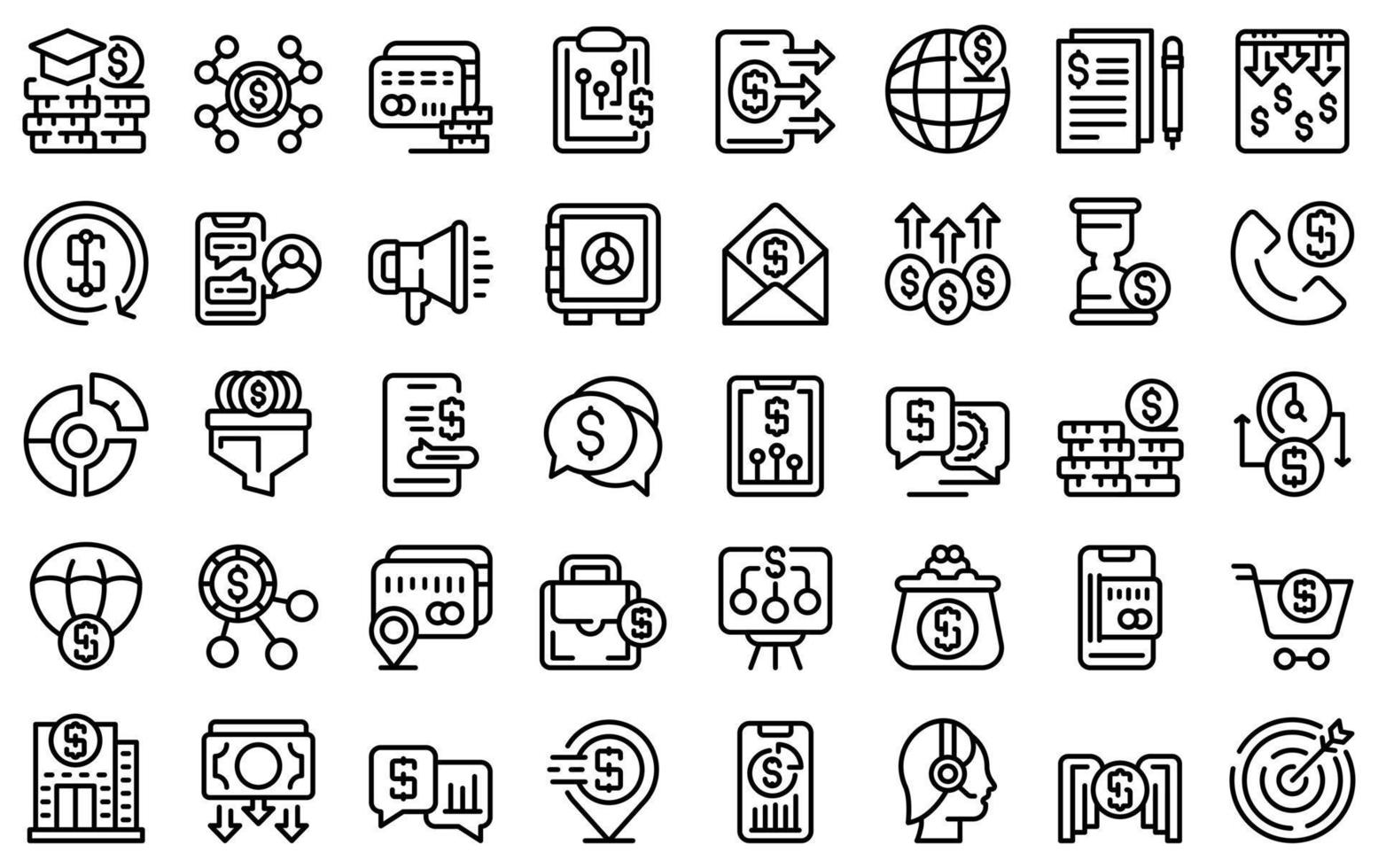 Financial support icons set, outline style vector