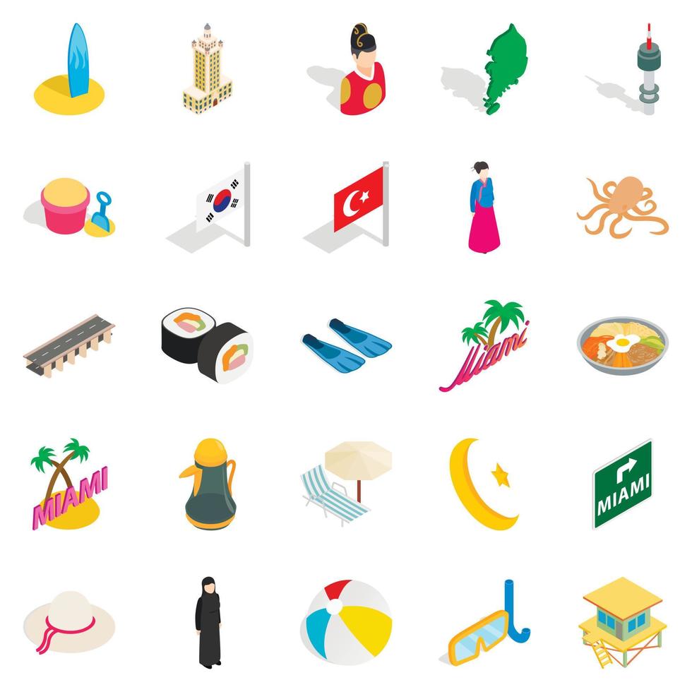 Hostelry icons set, isometric style vector