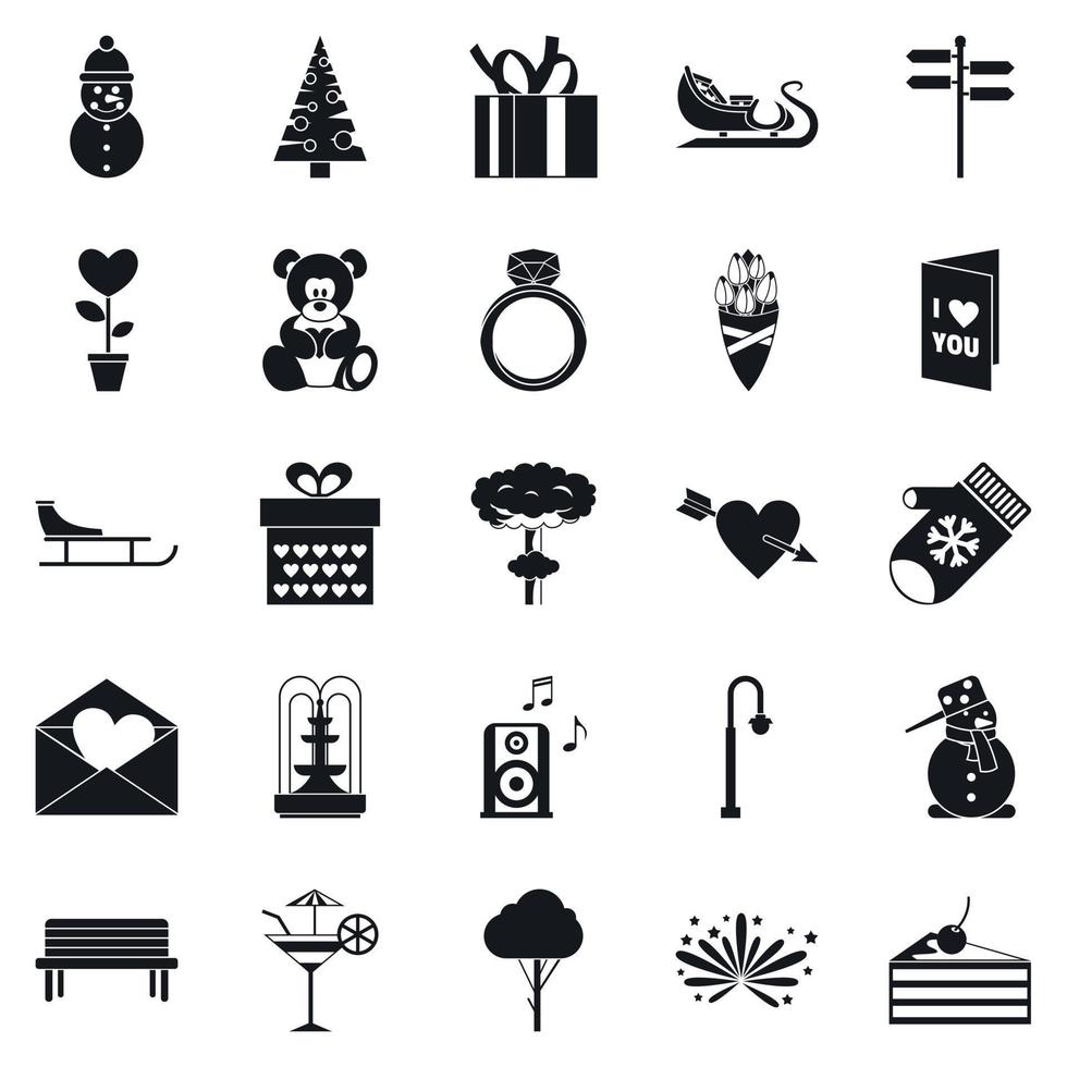 Winter walk icons set, simple style vector