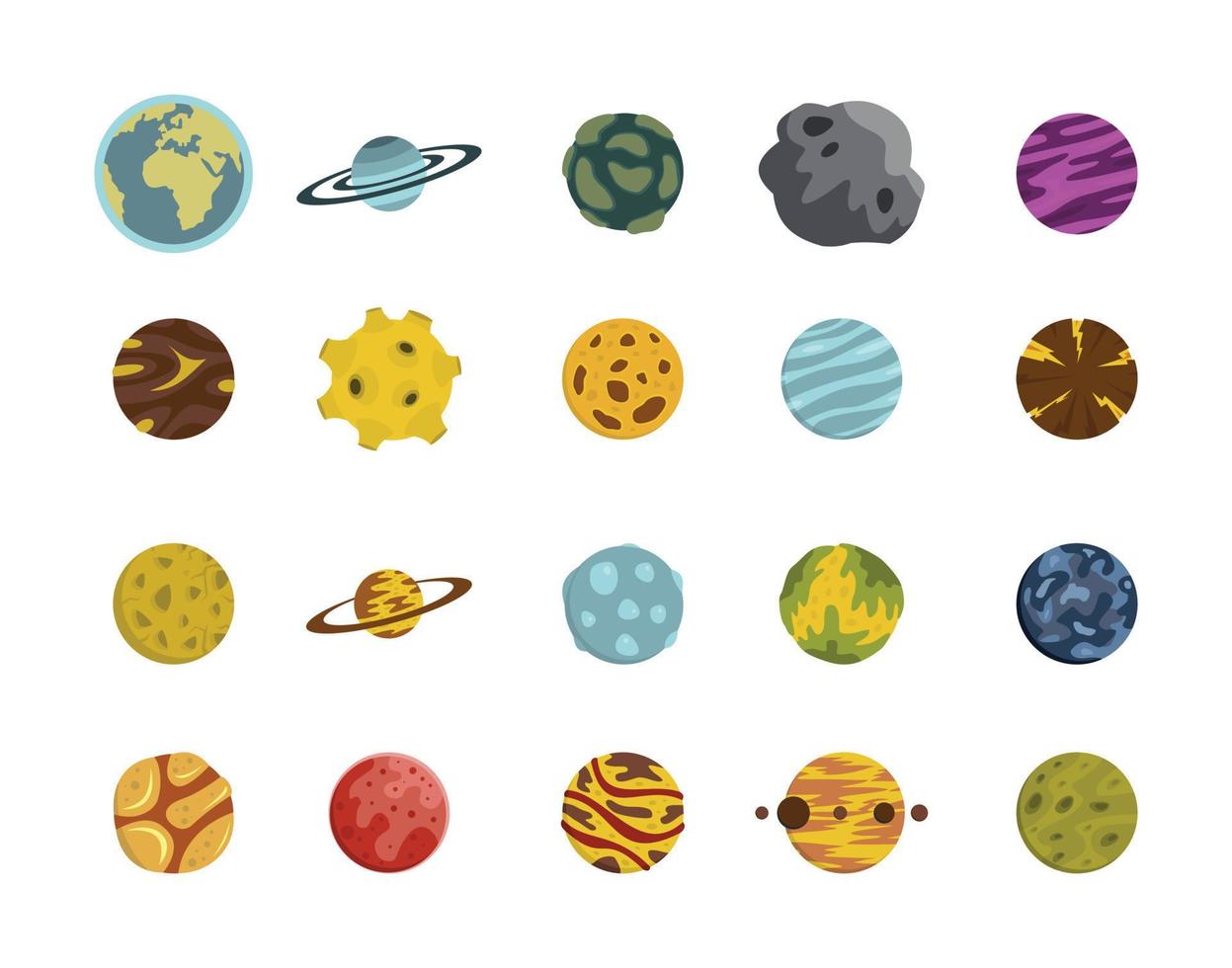 Planet icon set, flat style vector