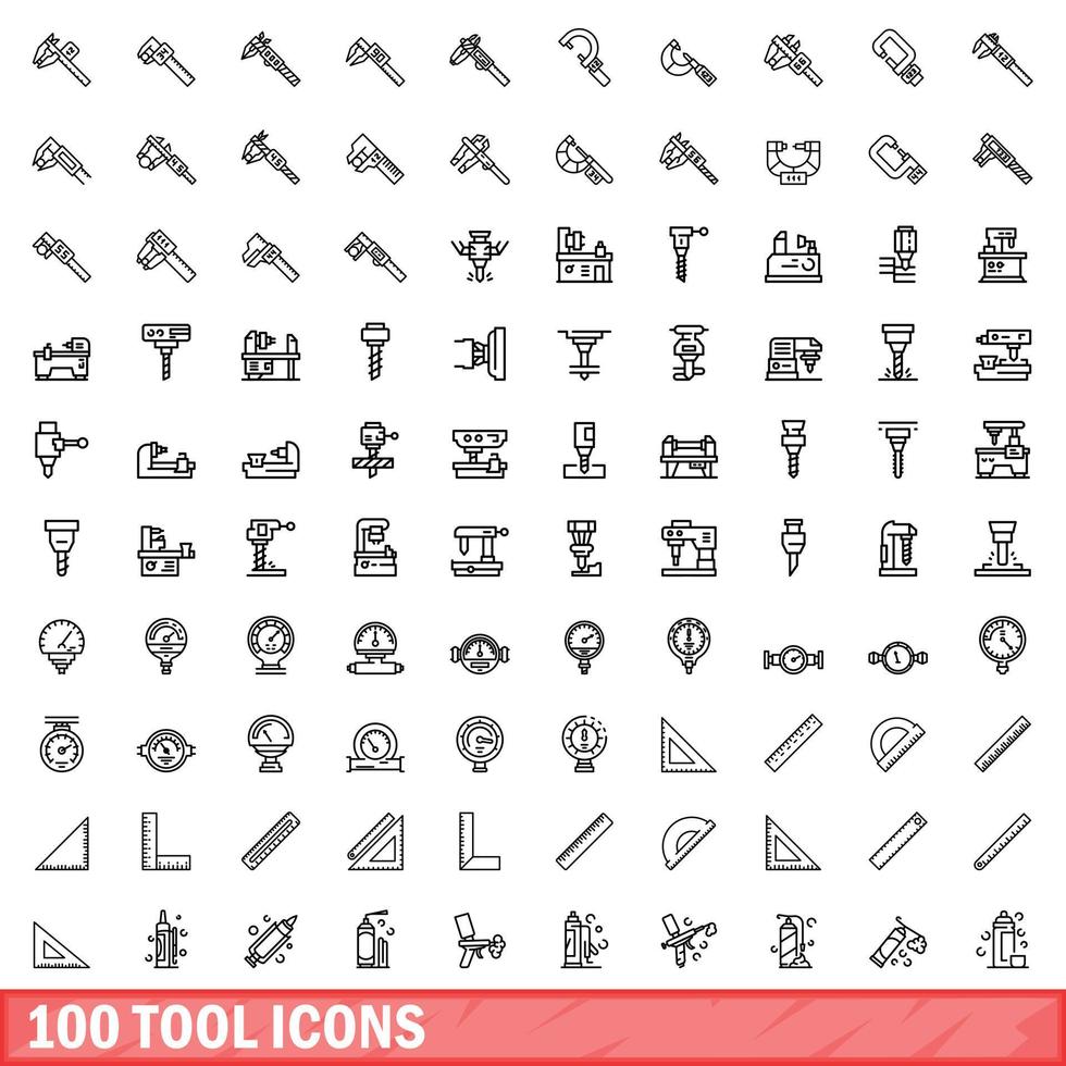 100 tool icons set, outline style vector