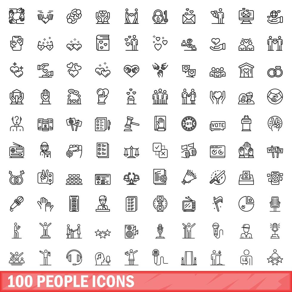 Conjunto de iconos de 100 personas, estilo de esquema vector