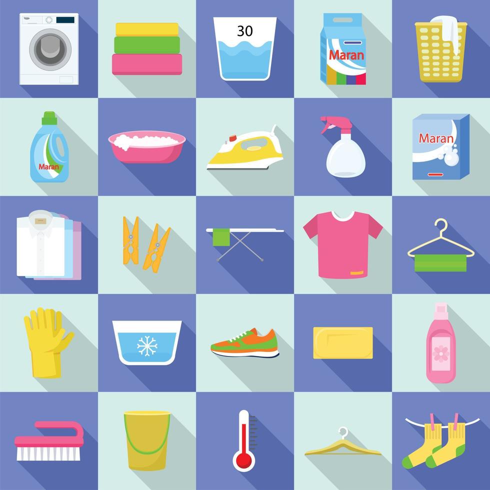 Laundry icon set, flat style vector