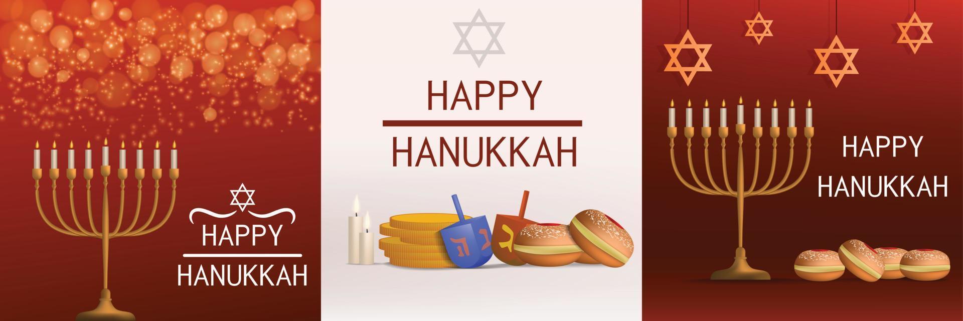 Hanukkah banner set, realistic style vector