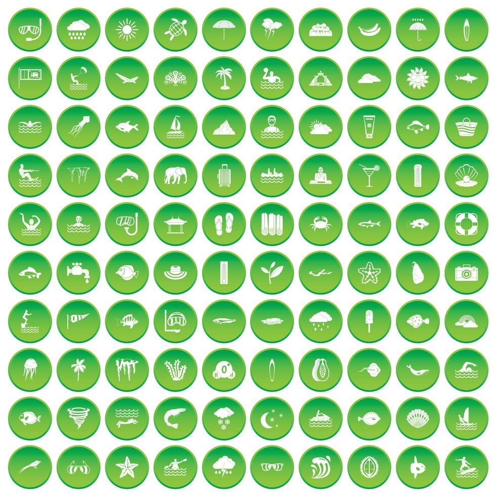 100 diving icons set green circle vector