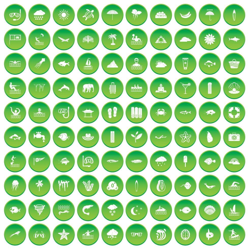 100 iconos de buceo establecer círculo verde vector