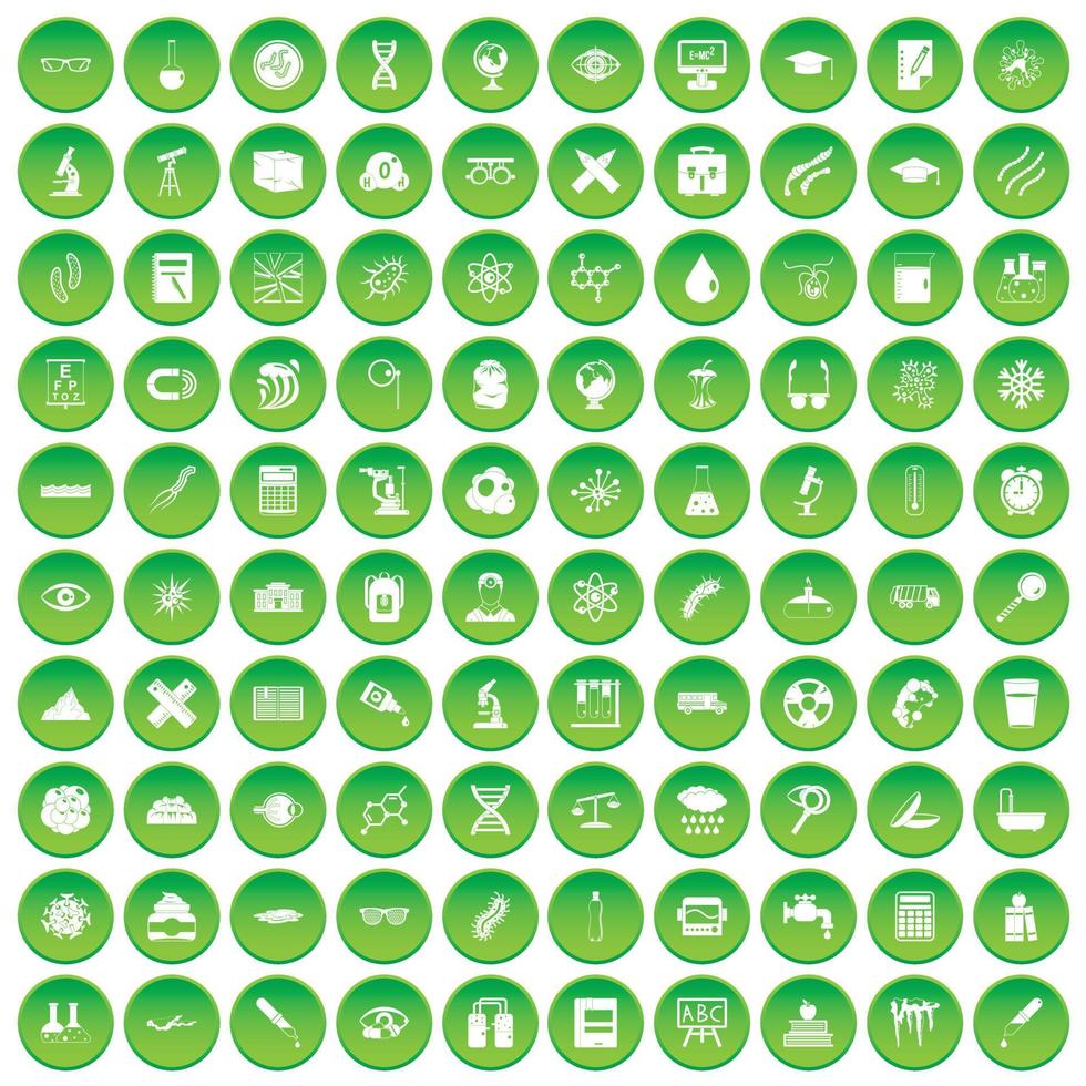 100 microscope icons set green circle vector