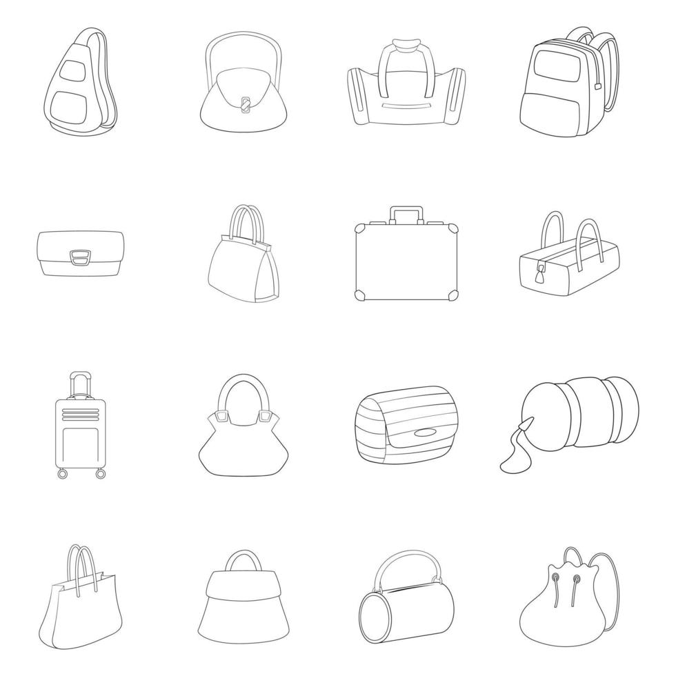 esquema de conjunto de iconos de equipaje diferente vector