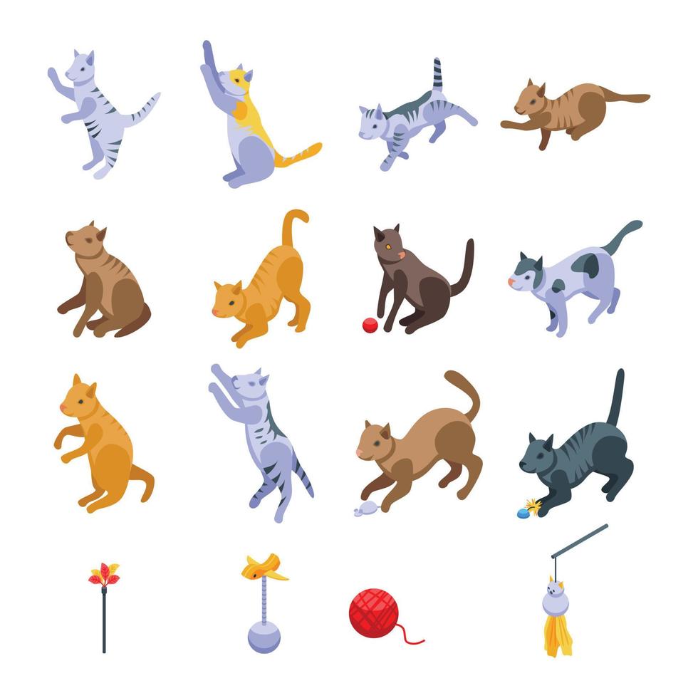 Playful cat icon, isometric style vector