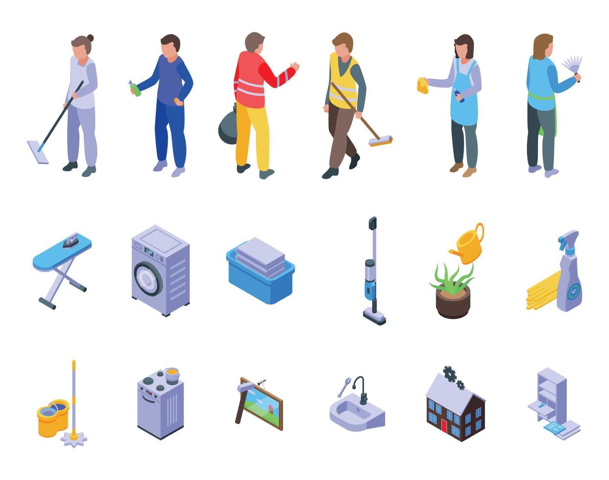 Household occupations icons set isometric vector. Clean surface vector