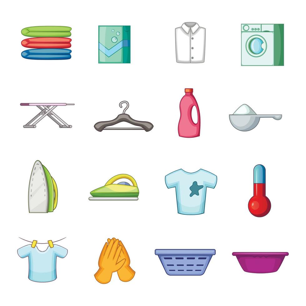 conjunto de iconos de lavandería, estilo de dibujos animados vector