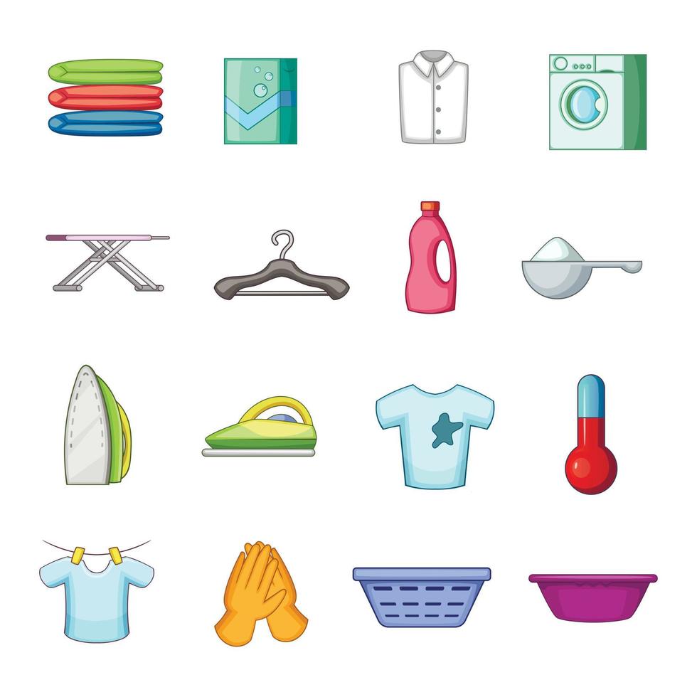 Laundry icons set, cartoon style vector