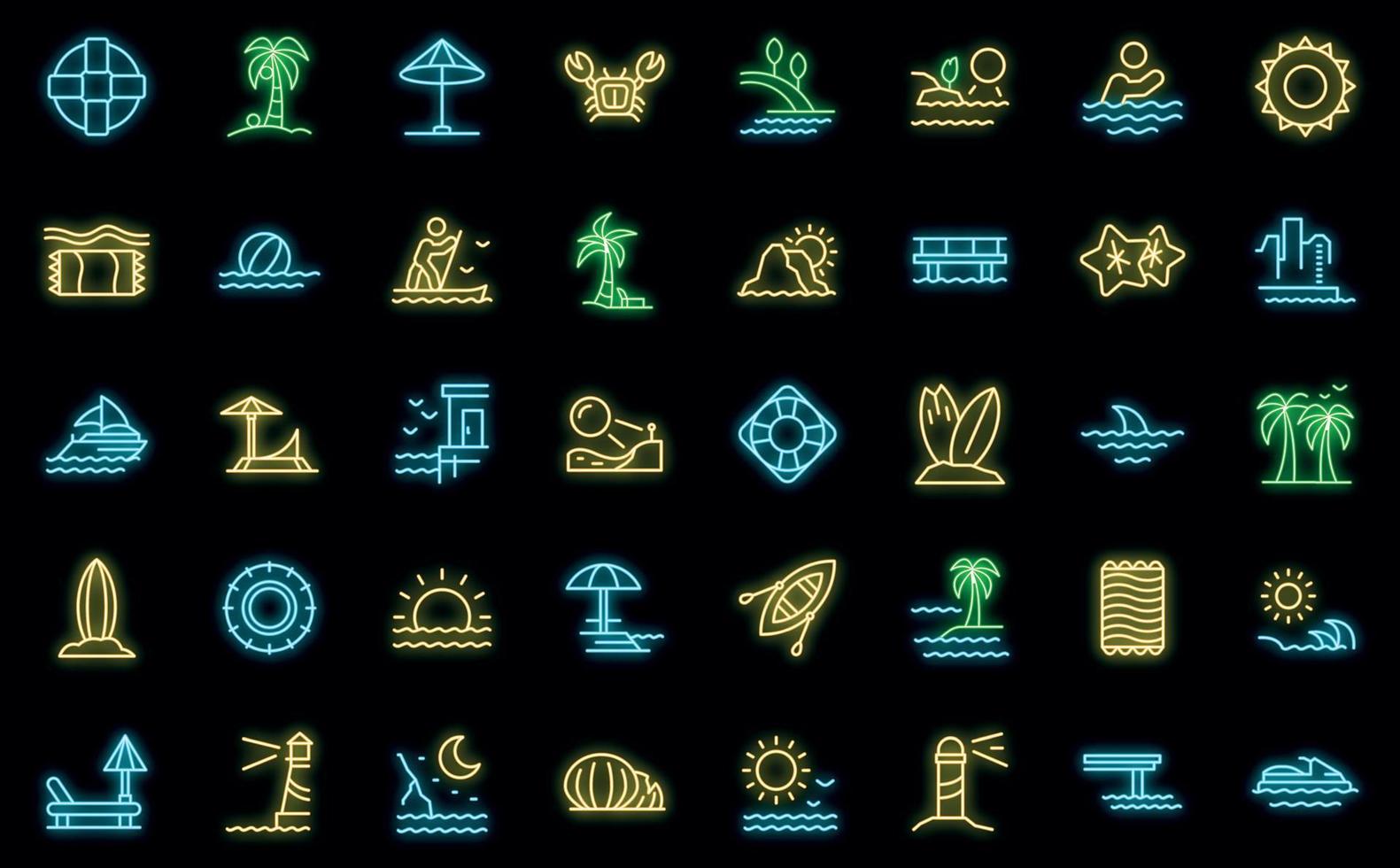 Seaside icons set vector neon
