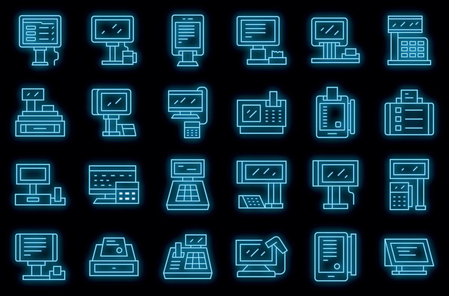 Touchscreen cash register icons set outline vector. Point sale vector neon