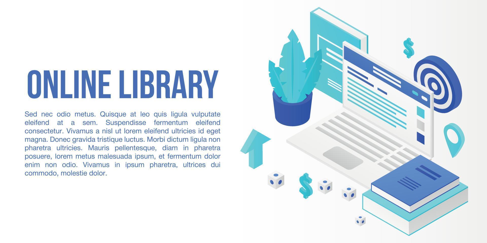 Online library concept banner, isometric style vector