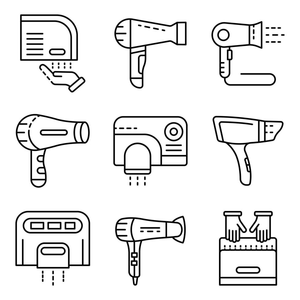 Dryer icons set, outline style vector