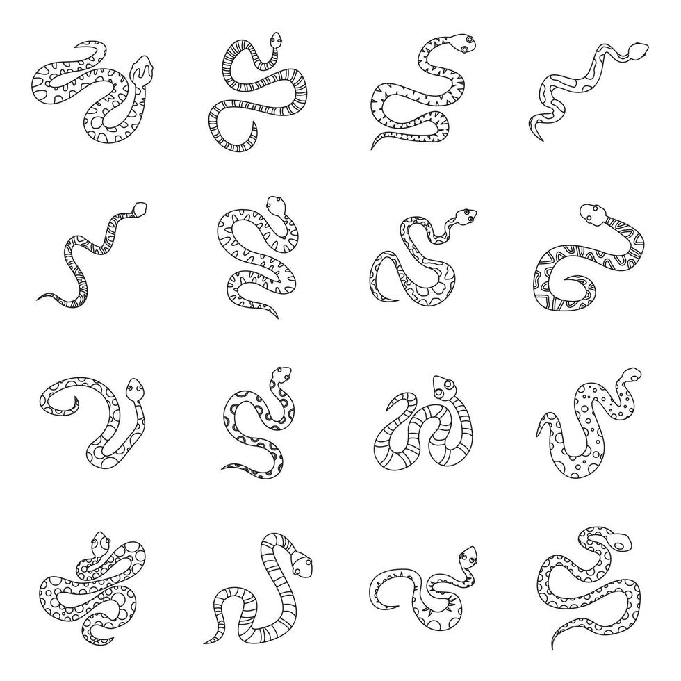 conjunto de iconos de serpiente, estilo de esquema vector