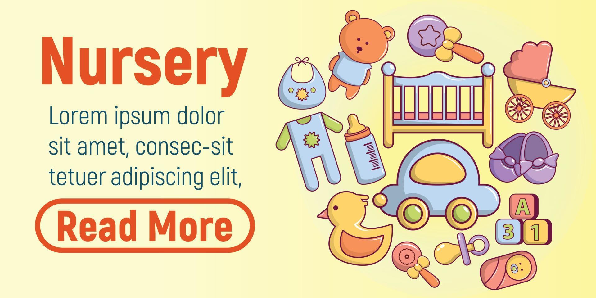 Nursery concept banner, cartoon style vector