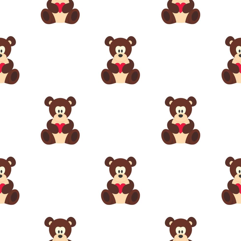 Teddy bear with pink heart pattern seamless vector