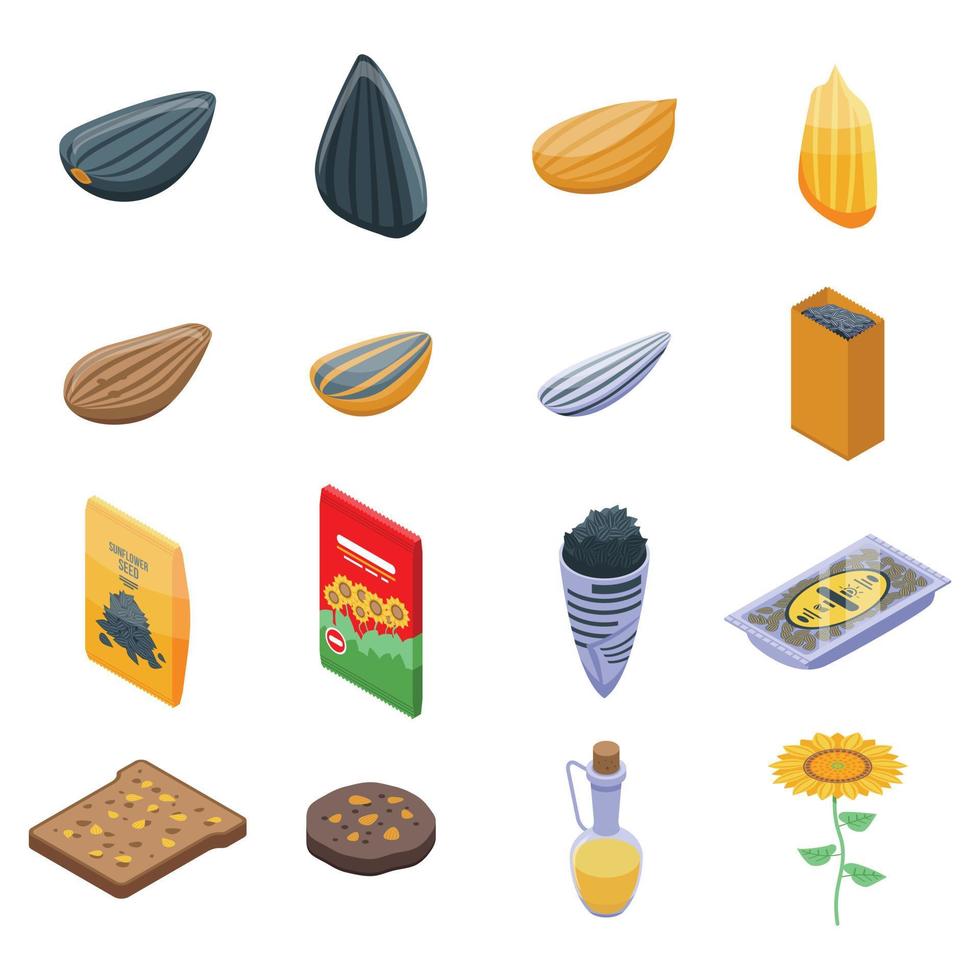 Sunflower seed icons set, isometric style vector