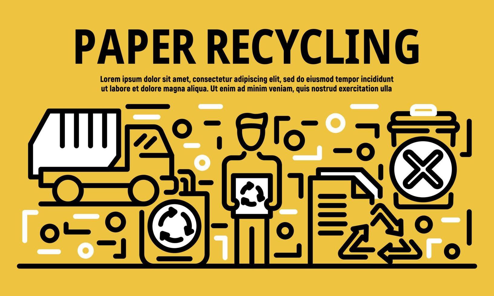 Paper recycling banner, outline style vector