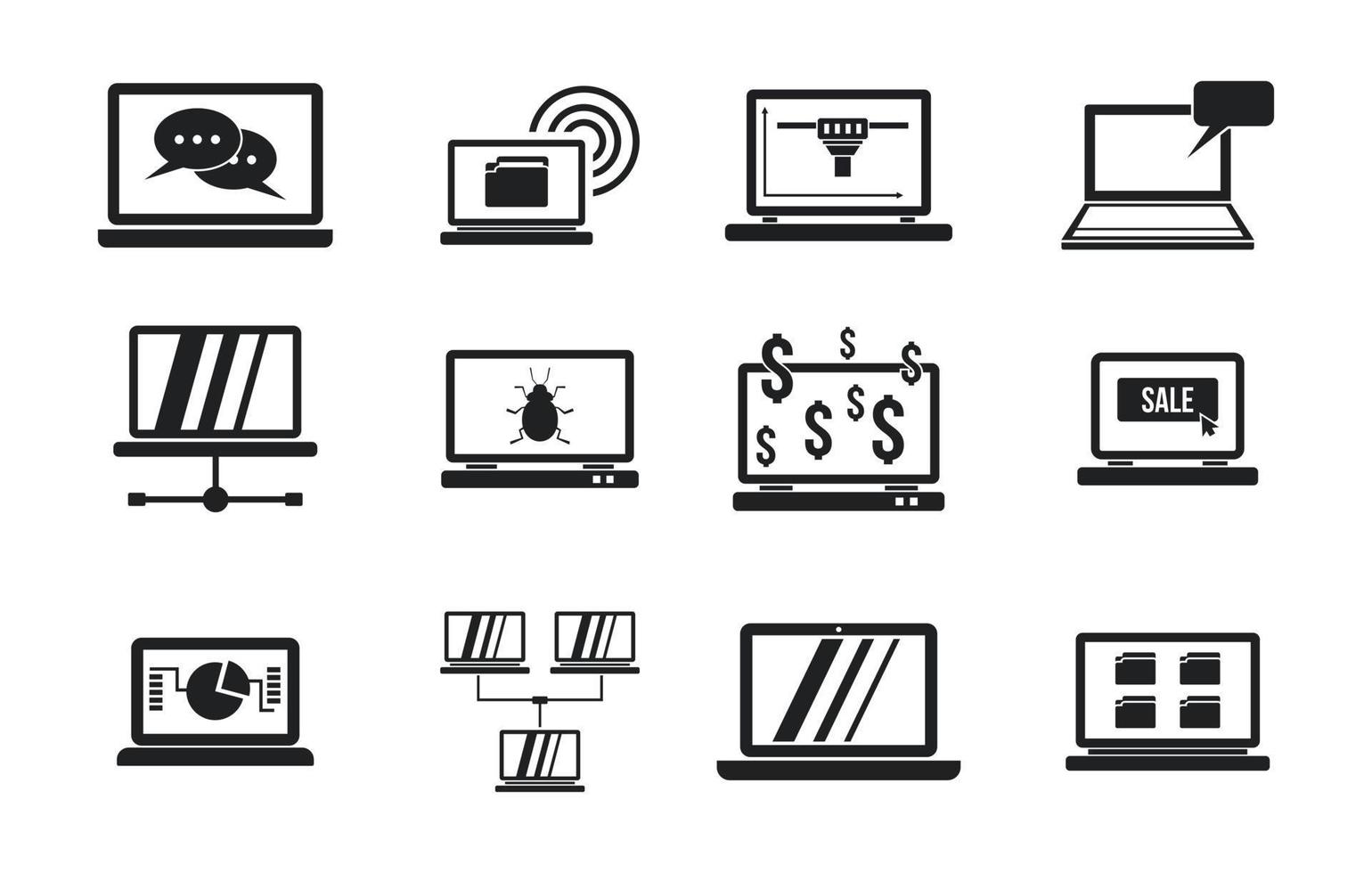 Laptop icon set, simple style vector