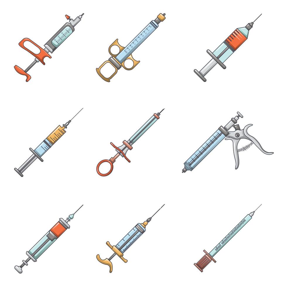 Syringe needleinjection icons set, cartoon style vector