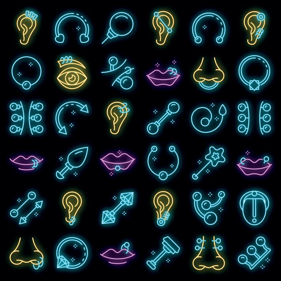 Piercing icons set vector neon