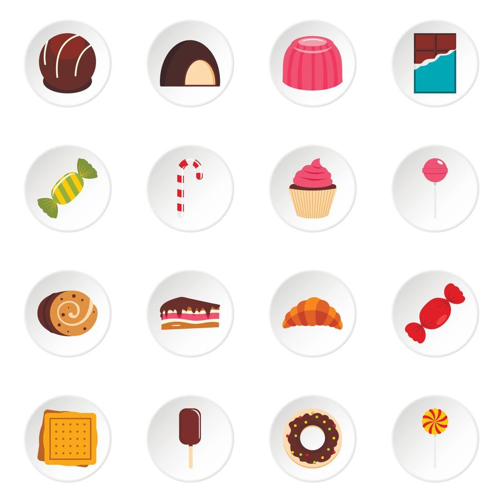 iconos de dulces y caramelos en estilo plano vector