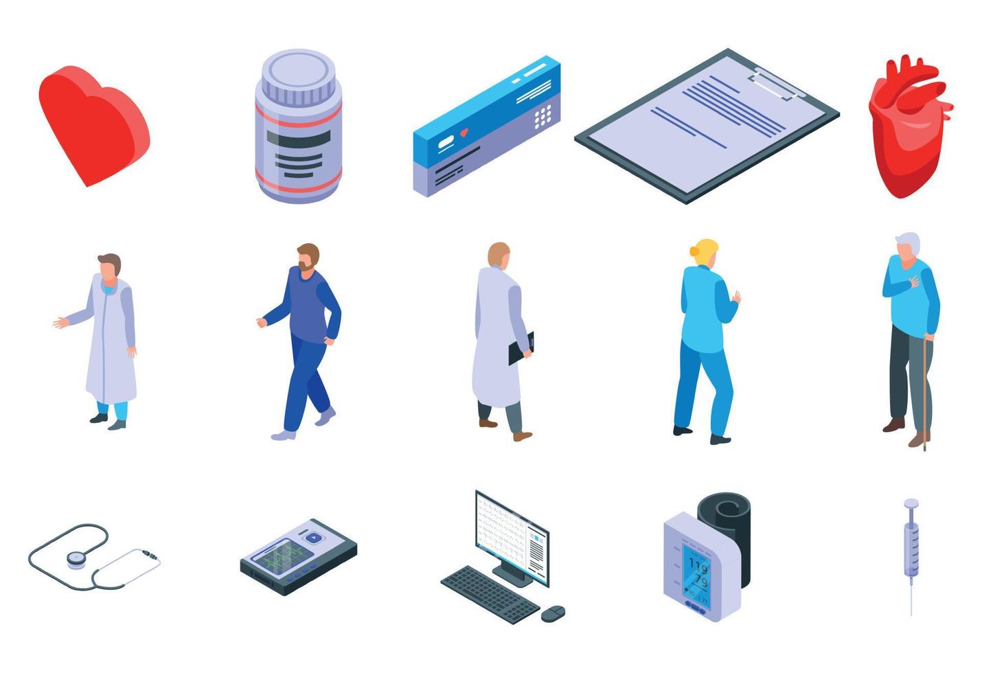 Cardiologist icons set, isometric style vector