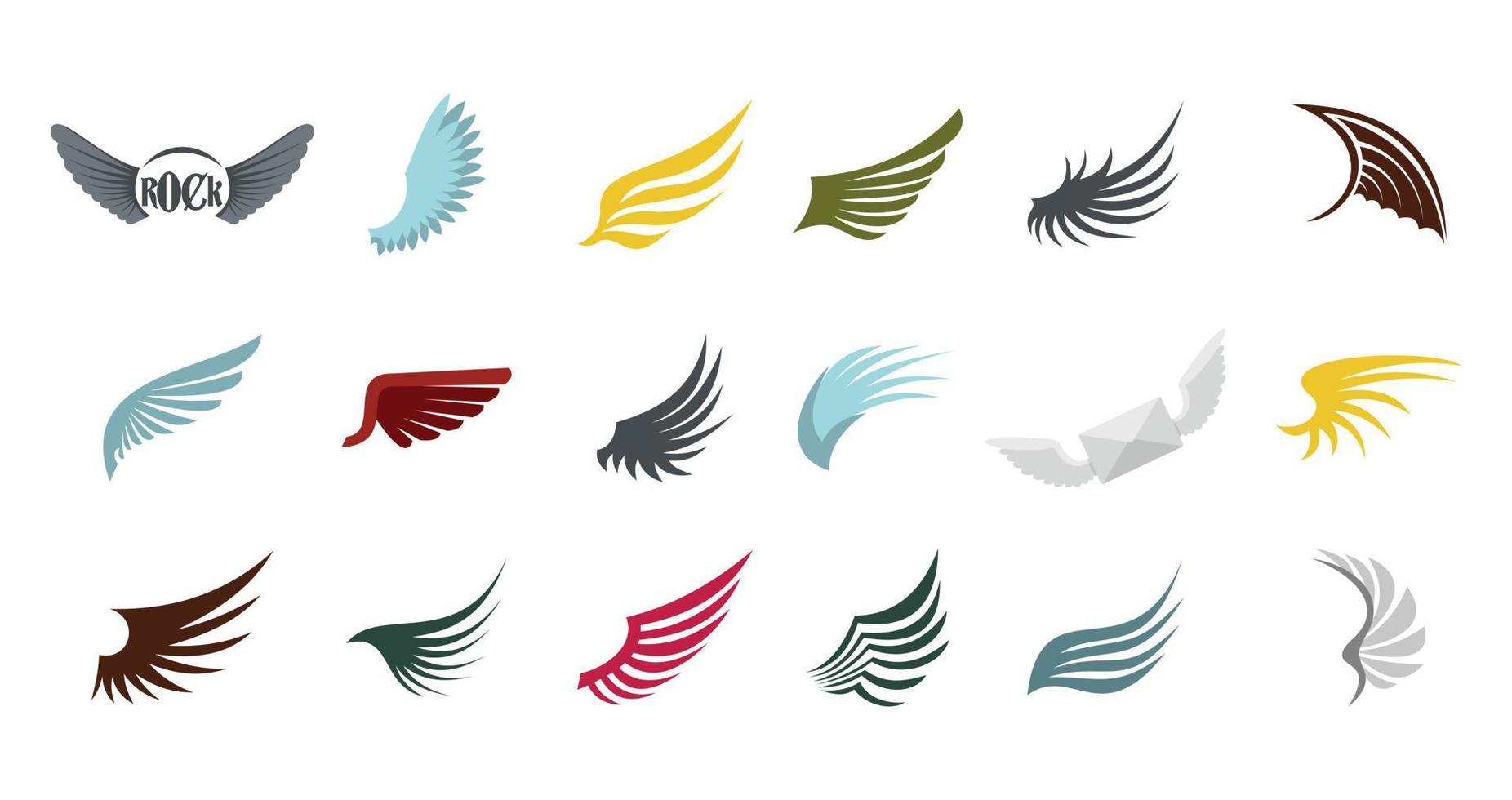 Wings icon set, flat style vector