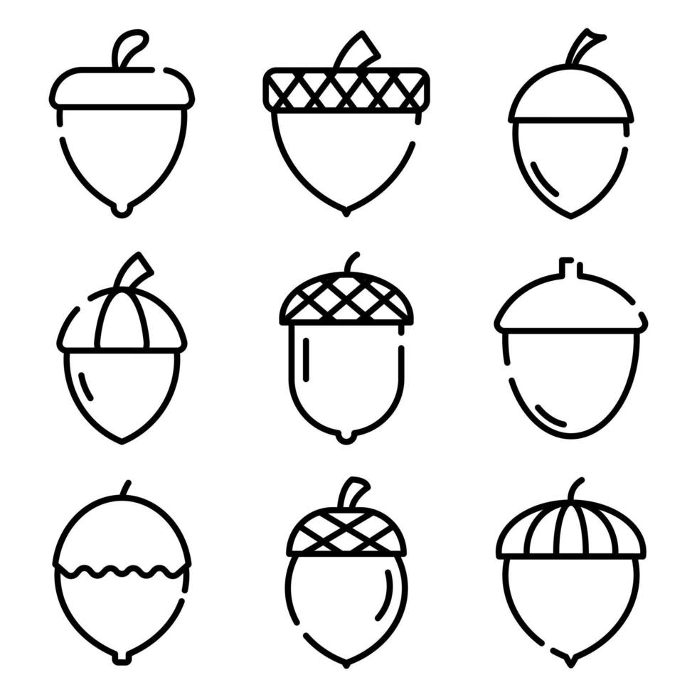 Acorn icons set, outline style vector