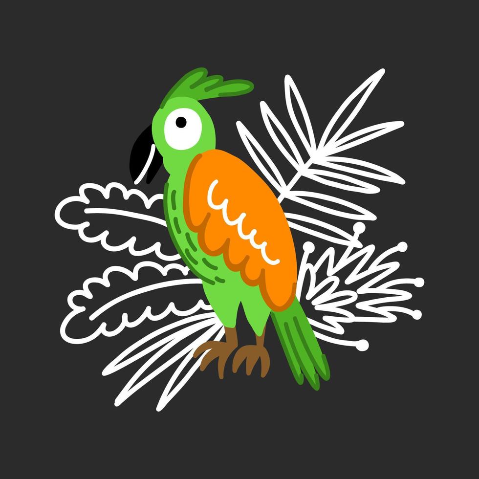 A cute parrot is sitting among the leaves of the jungle vector